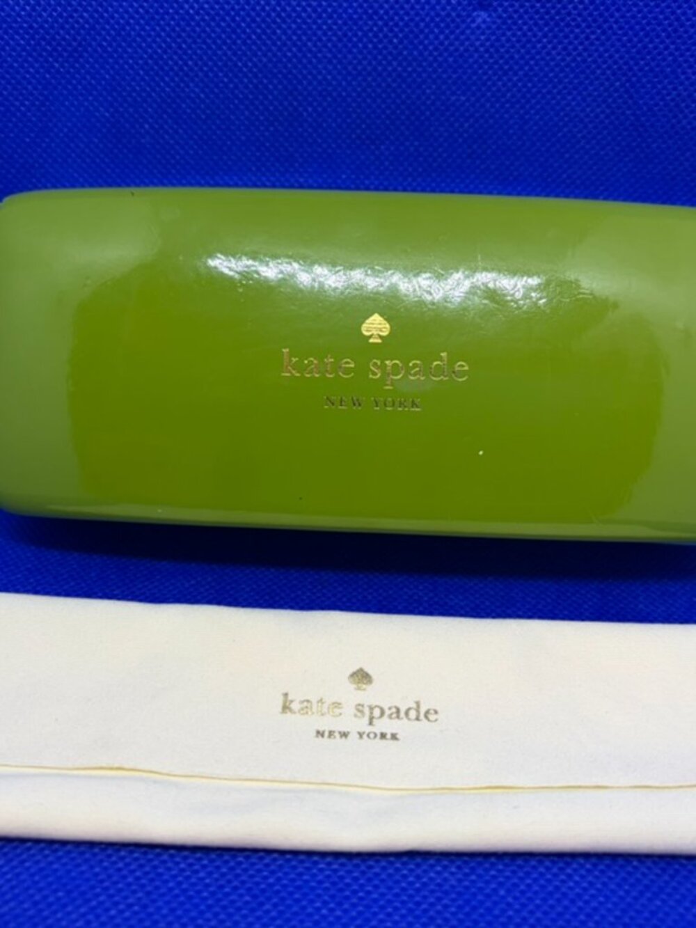 Kate Spade New York~Hard Case for Glasses/Sunglasses Green/Blue w/Cleaning Cloth